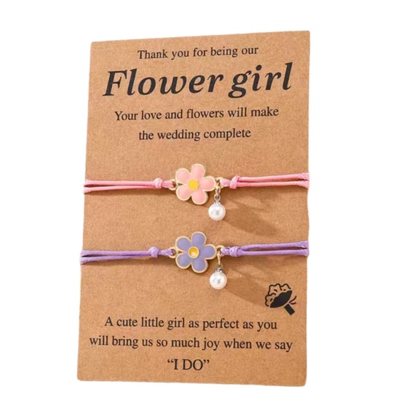Other - NEW Pink and Purple Flower Pearl Flower Girl Cord Bracelet Set